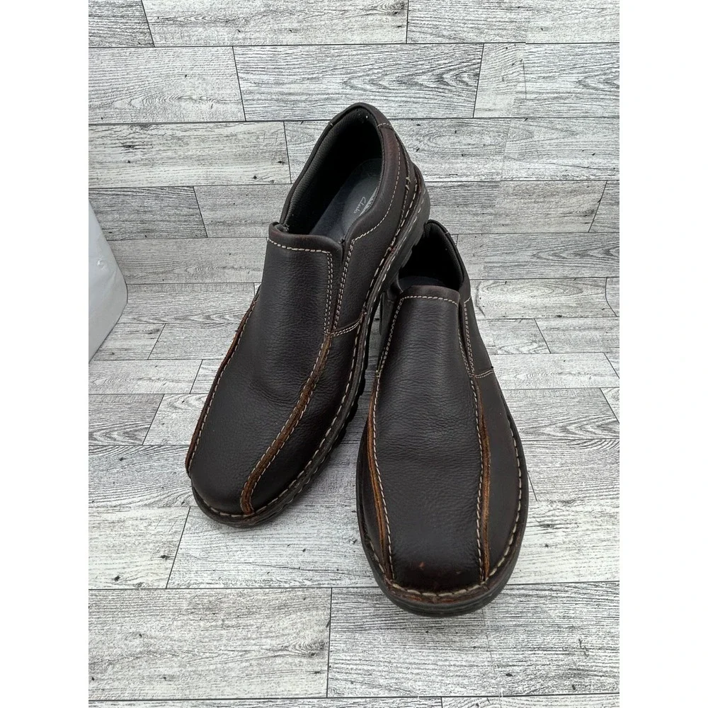 Clarks Mens Size‎ 12 W Brown Leather Slip On Soft Cushion Comfort Loafer Shoes